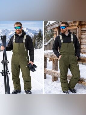 NWT Little Donkey Andy Snow Pants Mens Small Olive Green Insulated Waterproof